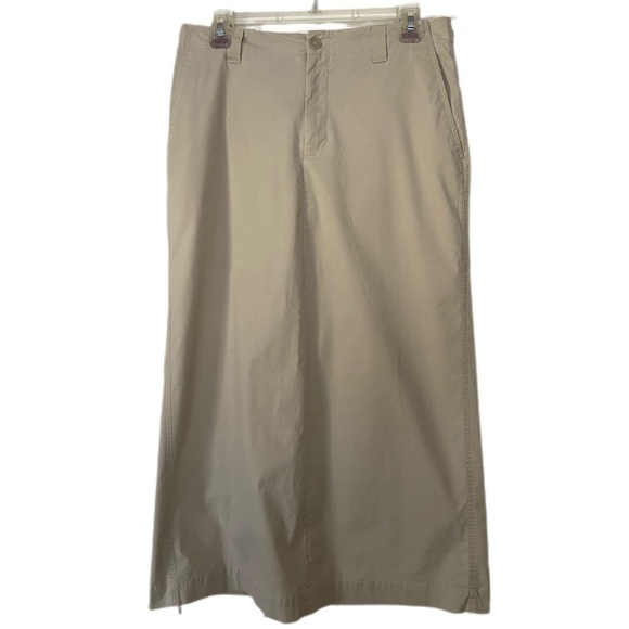 GAP Stretch Maxi Skirt Tan Back Slit Pockets Belt Loops Size 8 - Picture 1 of 10